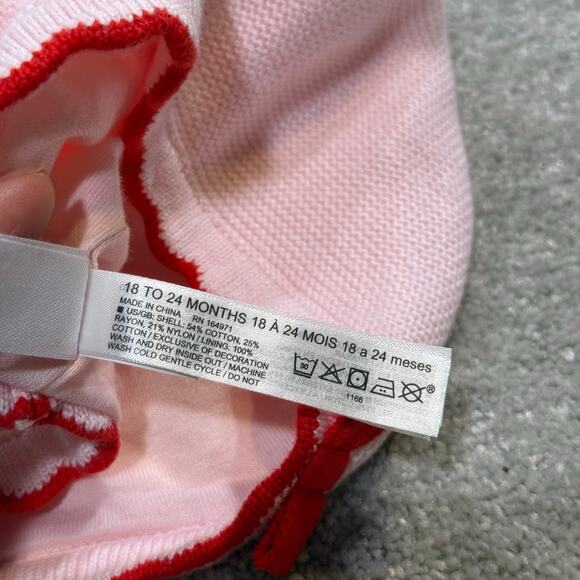 Janie and Jack NWT Pink Knit Beanie Beret Red Bow Scalloped Baby Girl 18–24 Mos - Picture 11 of 12